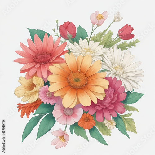 design a small colorful floral flower bunch on a white background in the same theme  color style