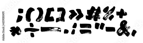 Set of brush-drawn punctuation marks. Double symbols for citation, comma, point, bracket.
