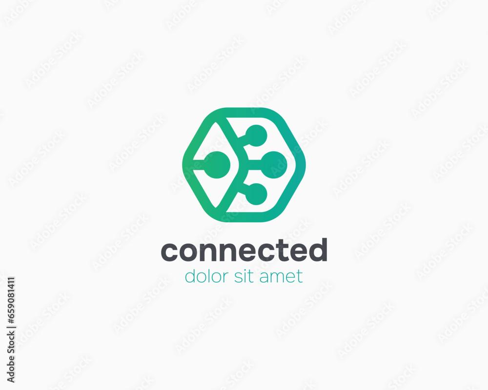 Hexagon with connecting cyber logo Hexagon with connecting cyber logo
