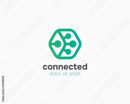 Hexagon with connecting cyber logo