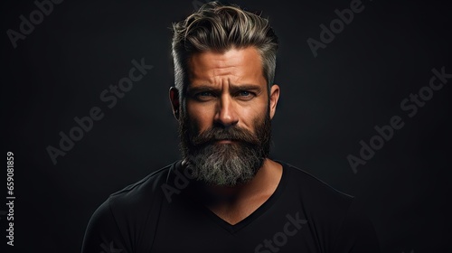 Suave and Stylish Mid-Aged Man with a Lush Beard and Hair.Showcase your mustache and hair products with this attractive model, exuding modern fashion and grooming