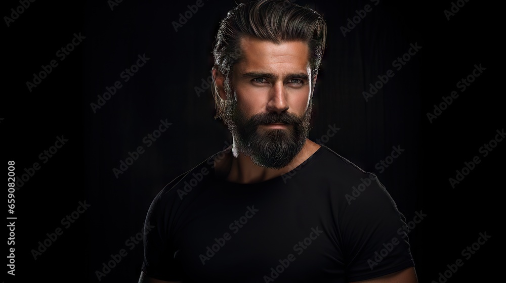 Suave and Stylish Masculine Model with Lush Beard and Hair.His confident and modern style makes him the ideal model for your hair and mustache product advertisement Suave and Stylish Masculine Model with Lush Beard and Hair.His confident and modern style makes him the ideal model for your hair and mustache product advertisement