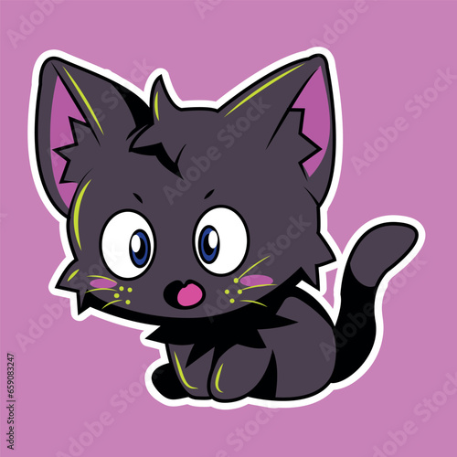 cute kawaai anime black cat sticker for kids