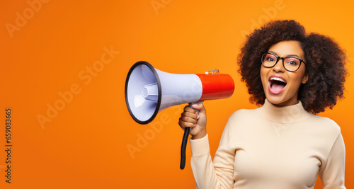 Black Announcer with Megaphone: Perfect for Marketing Campaigns & Event Promotions