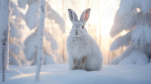Rabbit in the winter forest. 