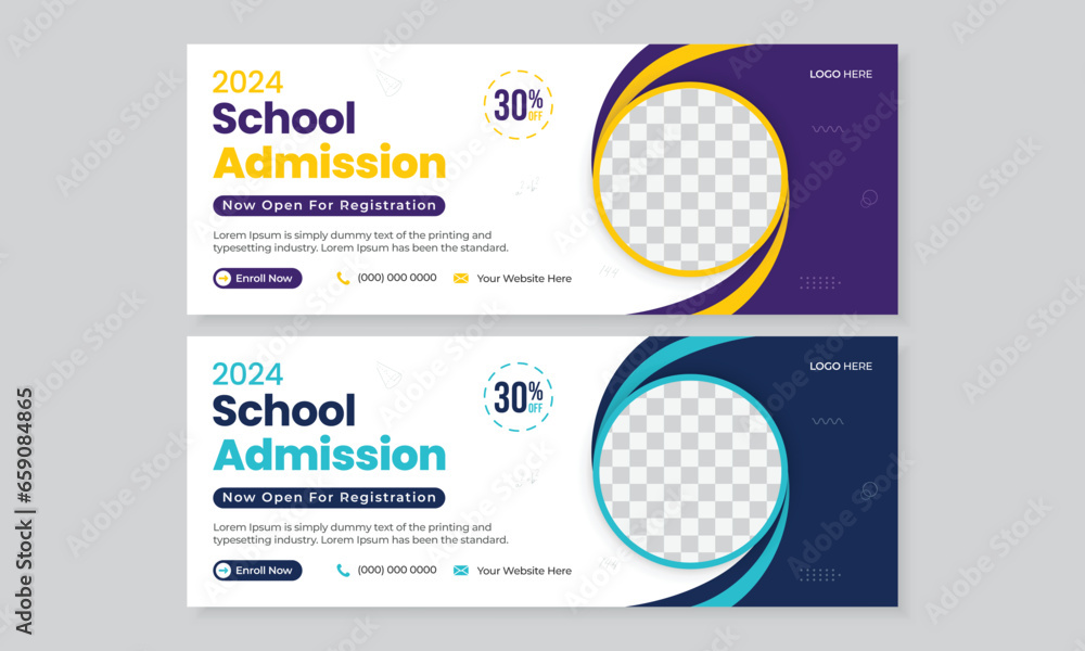 Kids school admission, back to school, online education social media post, facebook timeline cover page design template, colorful web banner layout set in modern and minimal trendy latest style Kids school admission, back to school, online education social media post, facebook timeline cover page design template, colorful web banner layout set in modern and minimal trendy latest style