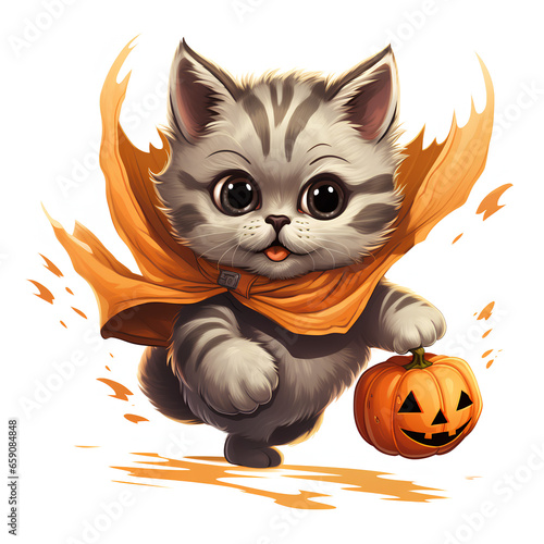 cat with halloween pumpkin photo