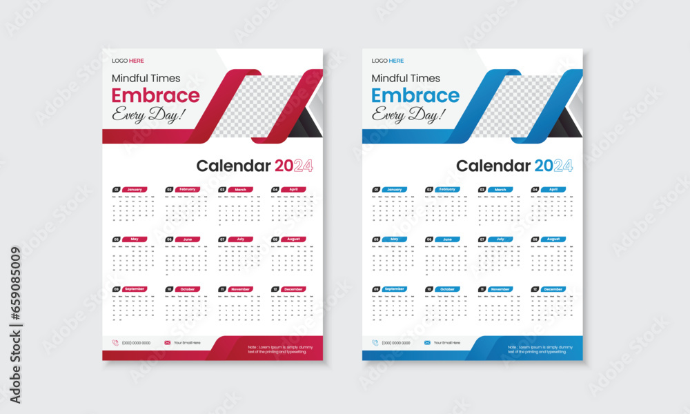 Modern corporate and creative 2024 wall calendar template set, 12 ...