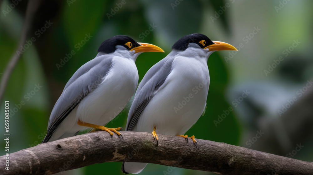 Fototapeta premium Couple of Bali Mynah Birds on a Tree Branch..