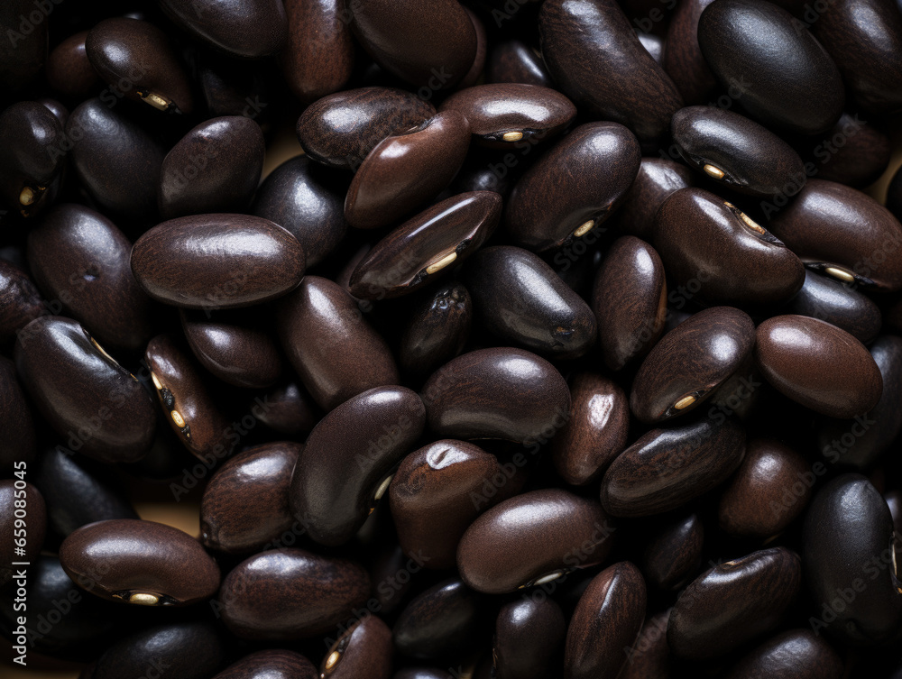 A detailed close-up of a heap of black or dark brown beans.Generative AI A detailed close-up of a heap of black or dark brown beans.Generative AI