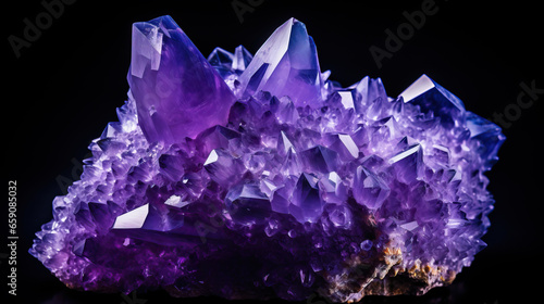 Amethyst crystal druse macro mineral isolated on transparent or white background