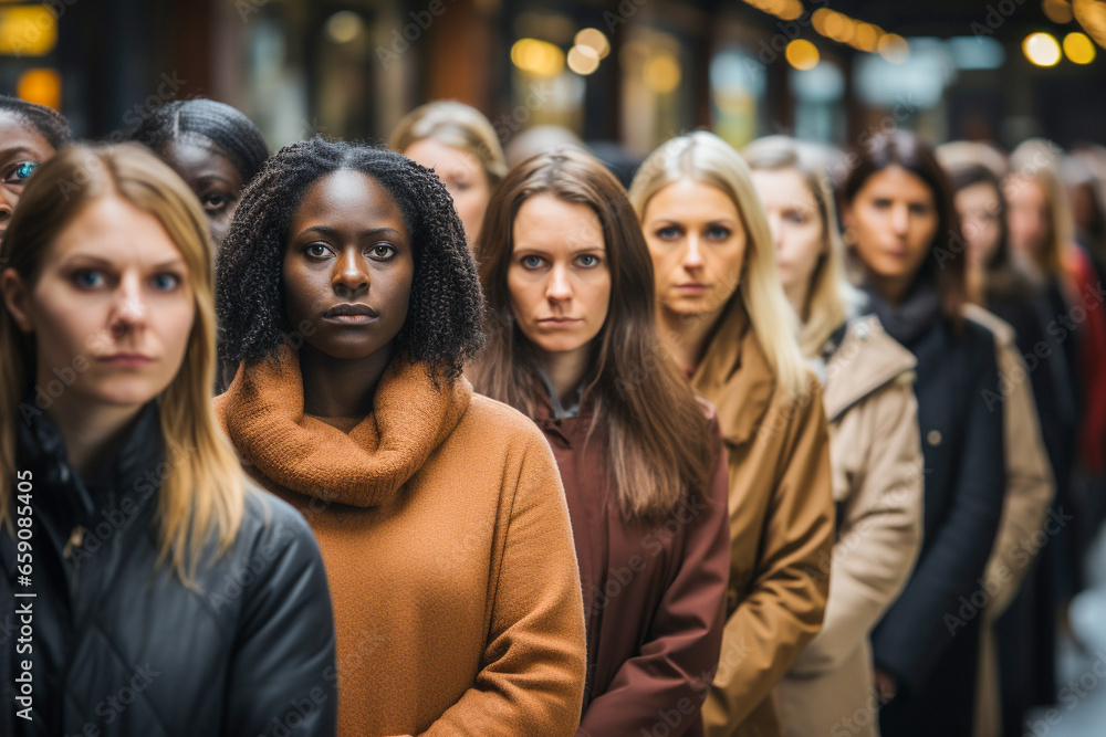 Group of serious women looking silently at the camera Group of serious women looking silently at the camera