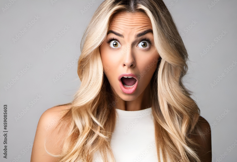 Naklejka premium portrait of a shocked woman in minimal style with pastel colors
