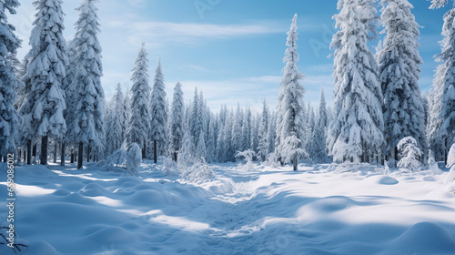 Snowy path guides through the snowy woods © mialoves4season