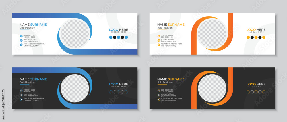 Modern and creative corporate email signature or email footer design template, new personal social media cover ads, minimal professional style design with author photo place, fully editable layout set Modern and creative corporate email signature or email footer design template, new personal social media cover ads, minimal professional style design with author photo place, fully editable layout set