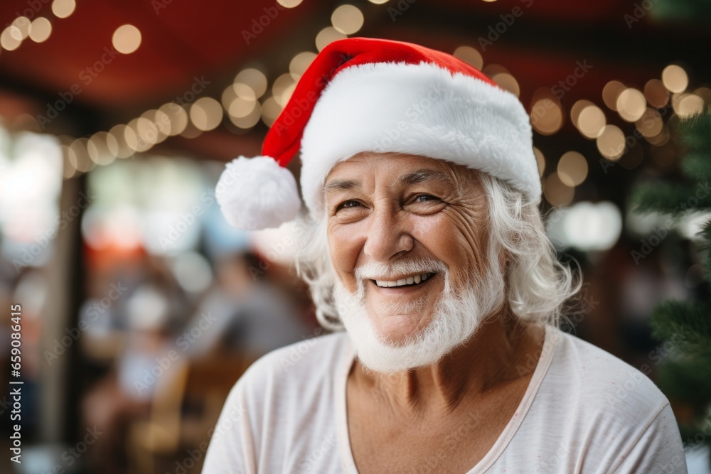 Smiling portrait of a happy senior caucasian man in a nursing home wearing a Christmas hat Smiling portrait of a happy senior caucasian man in a nursing home wearing a Christmas hat