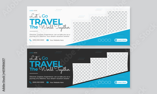 New tour travel agency social media facebook timeline cover design template, modern tourism marketing promotion web banner ads, clean creative business offer packages advertise Instagram post bundle
