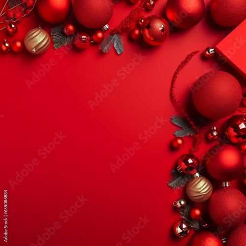 red christmas balls on red background  Generative AI 
