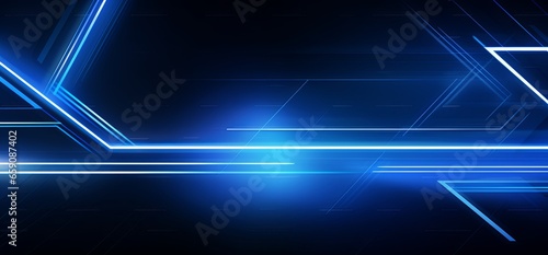 Abstract futuristic blue stripes of light on a dark black background. The vibrant curves are constantly changing, creating a cosmic and creative atmosphere. abstract technology pattern - banner.