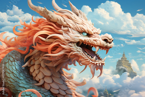 Majestic Chinese Dragon Soaring in the Sky © NE97