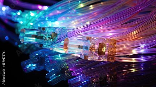 Bright and colorful Fiber Cables on a Black Background.