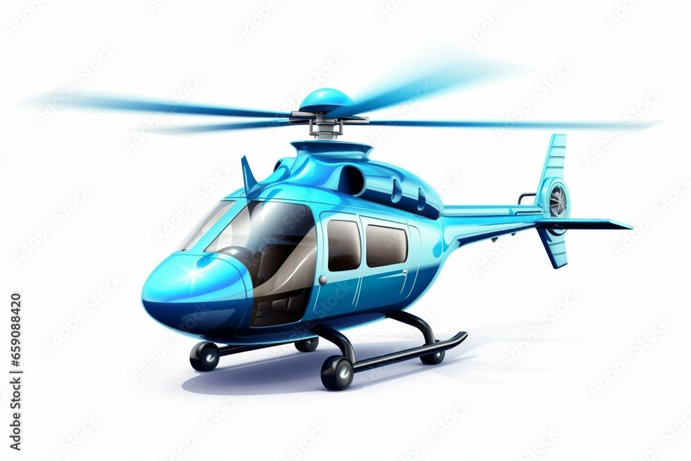 Isolated blue helicopter on a white background. Generative AI
