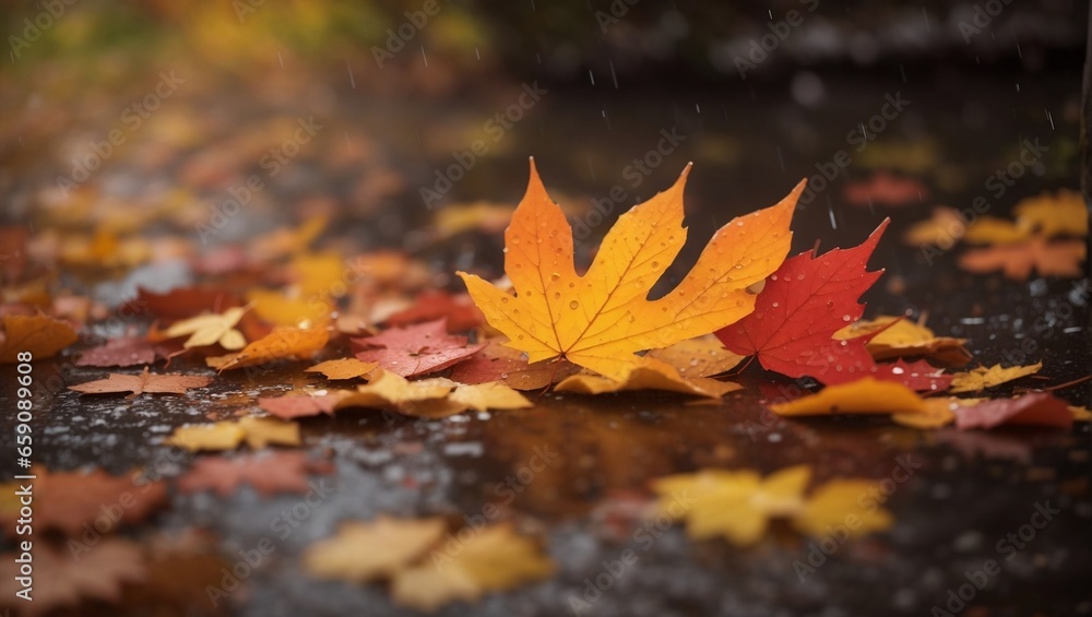 autumn leaves in the rain

