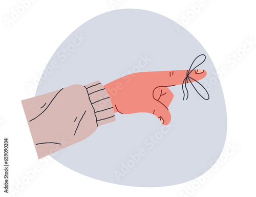 Ribbon on finger reminder remind string meeting concept. Vector flat graphic design illustration
