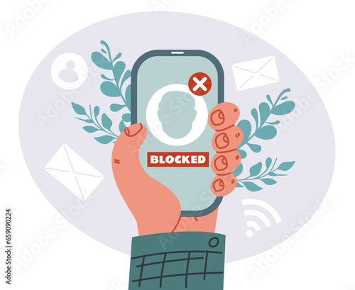 Blocked account smartphone data security protection website concept. Vector flat graphic design illustration