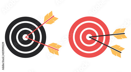 Archery target dart arrow success hit concept. Vector flat graphic design illustration
