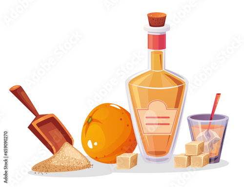 Sugar syrup bottle sugarcane brown sweetener maple concept. Vector flat graphic design illustration