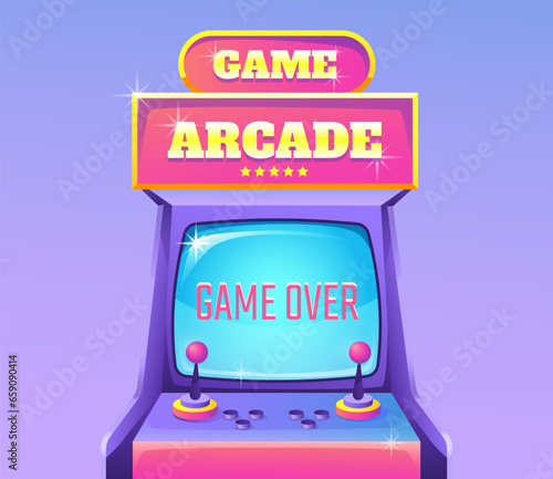 Arcade game over retro machine monitor console concept. Vector flat graphic design illustration