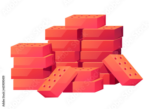 Brick pile wall stacked construction isolated on white background concept. Vector flat graphic design illustration
