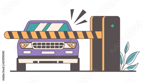 Car entrance entry system enter barrier gate access vehicle concept. Vector flat graphic design illustration