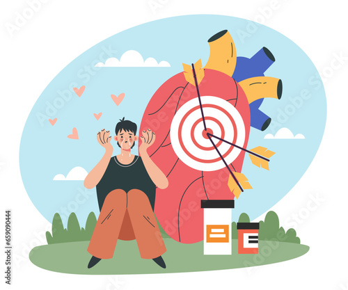 Heart broken heartbroken love sorrow sad syndrome relationship breakup concept. Vector flat graphic design illustration