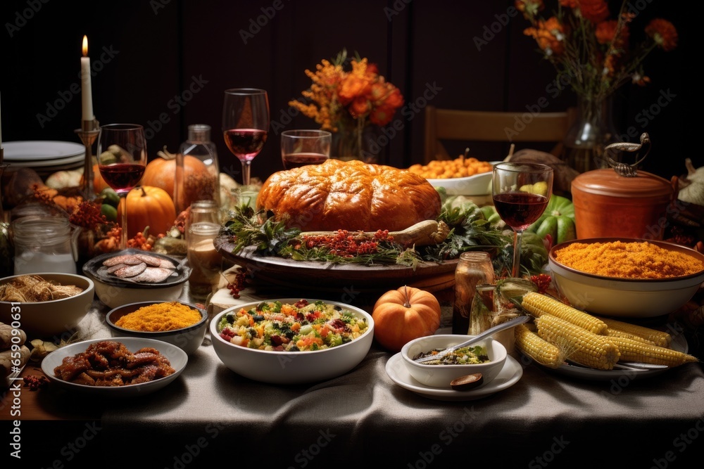 Thanksgiving day turkey and food on the table Thanksgiving day turkey and food on the table