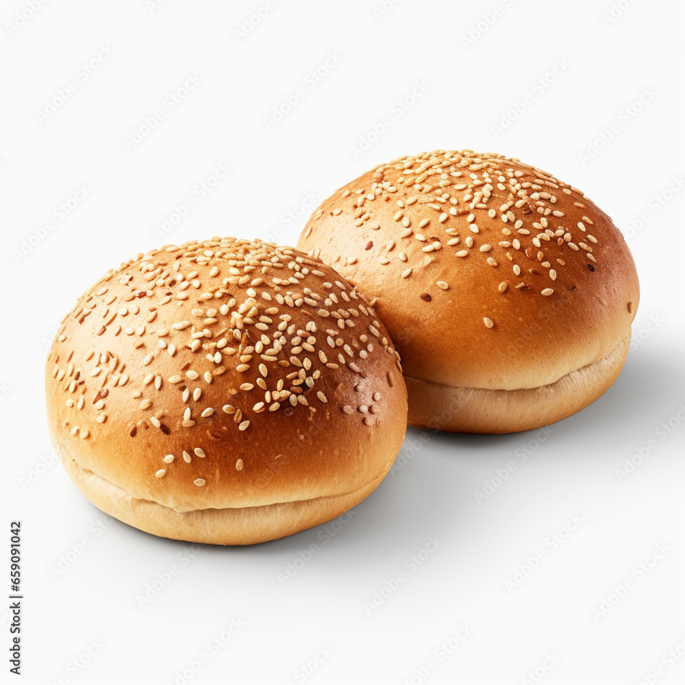 Bun bread, salty bread with sesame on a white background Bun bread, salty bread with sesame on a white background