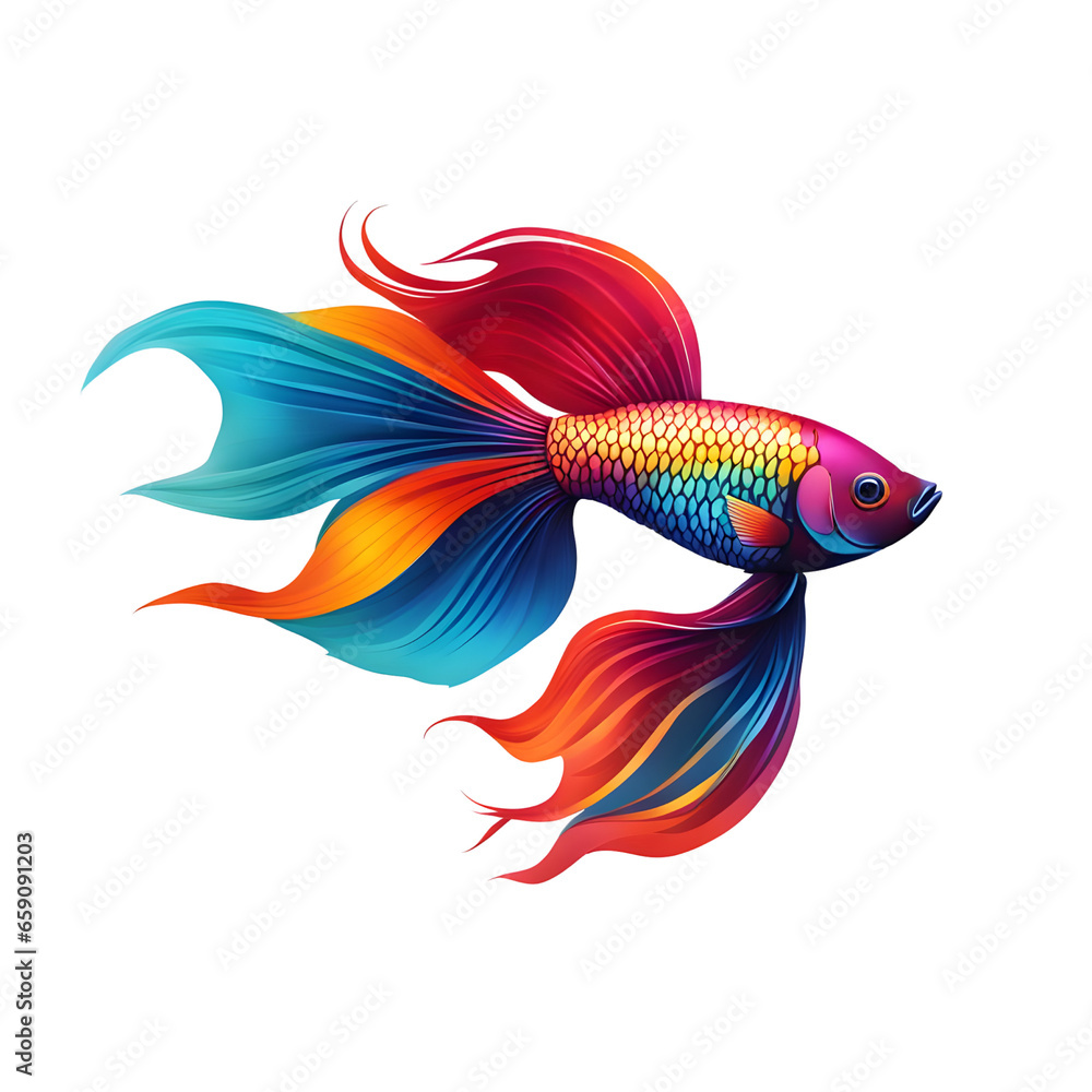 Fototapeta premium Siamese fish with flower tail and fins rainbow colorful floral fighting betta isolated on black design