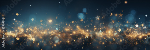 Golden Stardust, Glittering Abstract Particles on a Blue Background