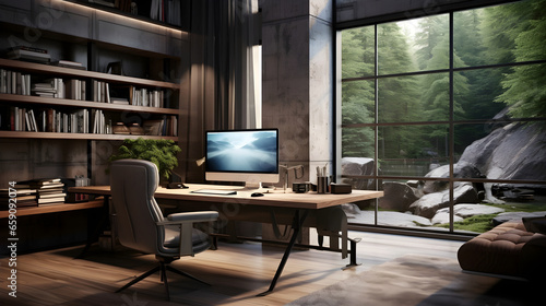 Modern relaxing office interior design with the wonderful view