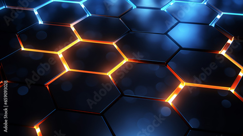 Glowing Hexagonal Harmony  Illuminated Abstract Background Featuring a Radiant Hexagon Pattern Design