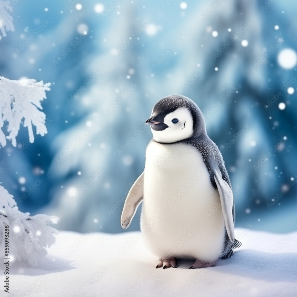 Fototapeta premium Animal life, adorable penguins in the snow