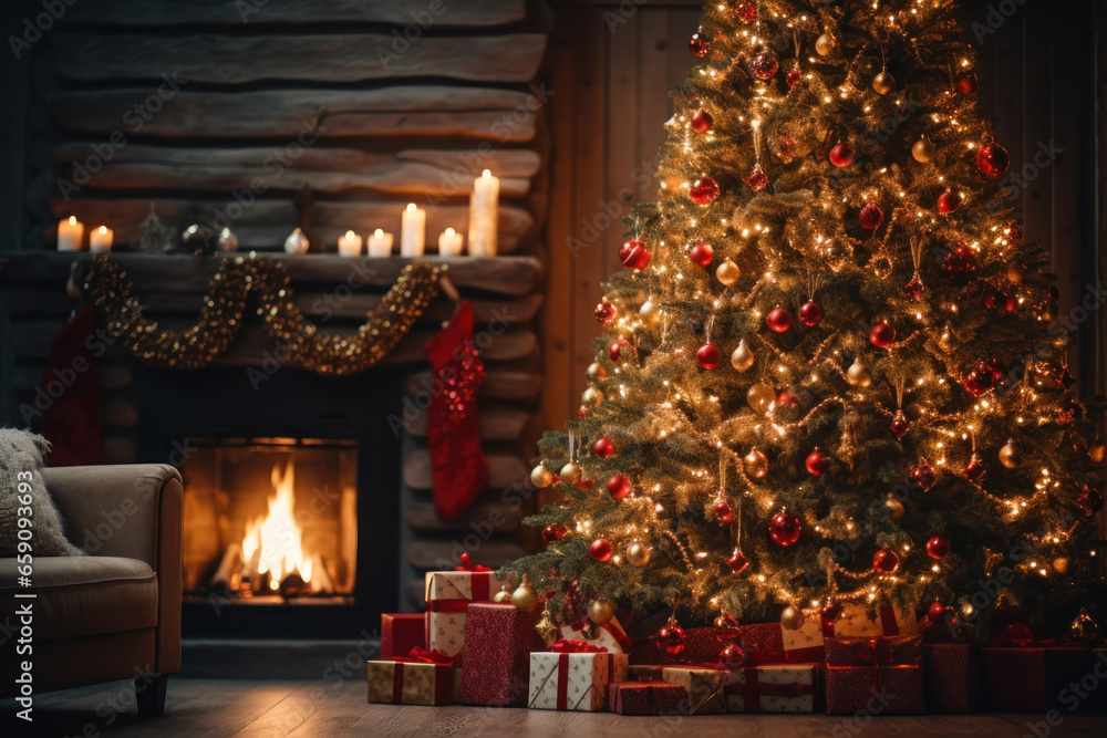 New Year's festive tree in shining garland generative ai New Year's festive tree in shining garland generative ai