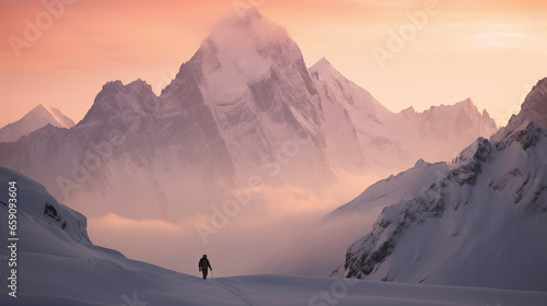 Lonely Person standing in front of a ridge of mountains