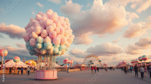 Fair made of cotton candy with pastel pink and blue colors