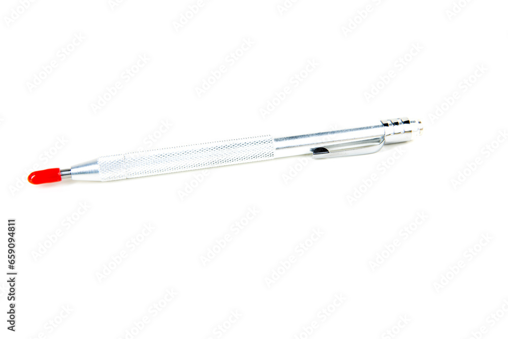 Bright aluminum colored scribe tool with protective rubber tip Bright aluminum colored scribe tool with protective rubber tip
