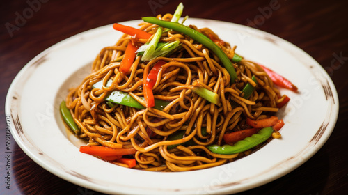 guangdong lo mein stirred noodles in asian style
