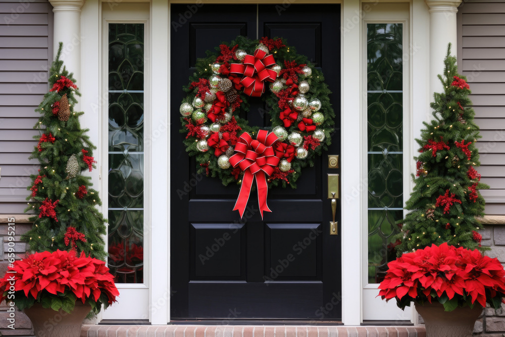 Fototapeta premium A decorated house door for the holiday season