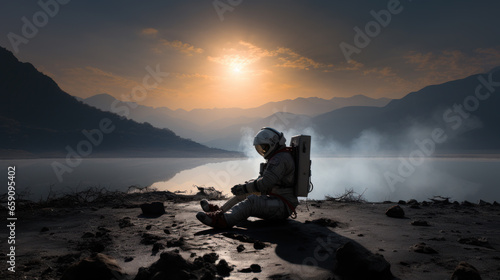 Seeker of Cosmic Meaning: Solitary Astronaut. Generative AI