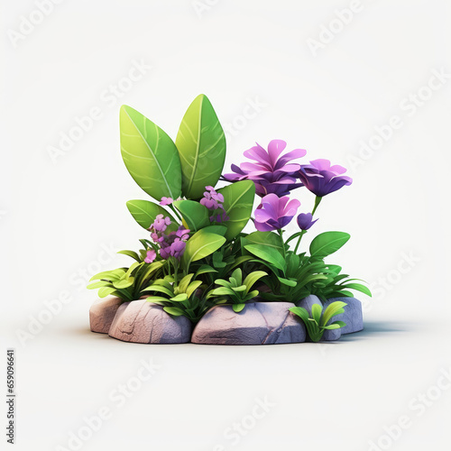 small plant and flower on rock isolated